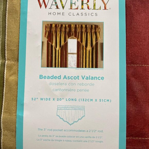 2 - SINGLE Waverly Beaded Ascot Valances (only... curtains not included), 52x20" - Picture 1 of 3